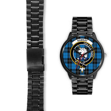 Load image into Gallery viewer, Ramsay Blue Ancient Clans ,Black Leather watch, leather steel watch, tartan watch, tartan watches, clan watch, scotland watch, merry christmas, cyber Monday, halloween, black Friday