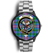 Load image into Gallery viewer, Ralston Clans ,Black Metal Link watch, leather steel watch, tartan watch, tartan watches, clan watch, scotland watch, merry christmas, cyber Monday, halloween, black Friday