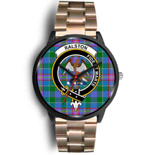 Load image into Gallery viewer, Ralston Clans ,Black Leather watch, leather steel watch, tartan watch, tartan watches, clan watch, scotland watch, merry christmas, cyber Monday, halloween, black Friday