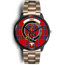 Load image into Gallery viewer, Rait Clans ,Black Leather watch, leather steel watch, tartan watch, tartan watches, clan watch, scotland watch, merry christmas, cyber Monday, halloween, black Friday