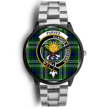Load image into Gallery viewer, Purves Clans ,Black Metal Link watch, leather steel watch, tartan watch, tartan watches, clan watch, scotland watch, merry christmas, cyber Monday, halloween, black Friday