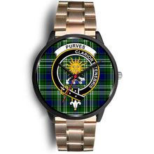 Load image into Gallery viewer, Purves Clans ,Black Leather watch, leather steel watch, tartan watch, tartan watches, clan watch, scotland watch, merry christmas, cyber Monday, halloween, black Friday