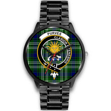 Load image into Gallery viewer, Purves Clans ,Black Metal Link watch, leather steel watch, tartan watch, tartan watches, clan watch, scotland watch, merry christmas, cyber Monday, halloween, black Friday