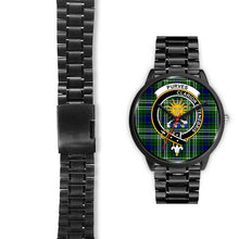 Load image into Gallery viewer, Purves Clans ,Black Leather watch, leather steel watch, tartan watch, tartan watches, clan watch, scotland watch, merry christmas, cyber Monday, halloween, black Friday