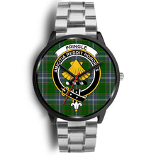 Load image into Gallery viewer, Pringle Clans ,Black Metal Link watch, leather steel watch, tartan watch, tartan watches, clan watch, scotland watch, merry christmas, cyber Monday, halloween, black Friday