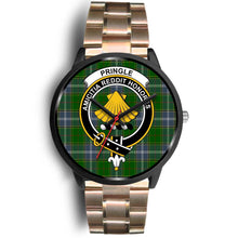 Load image into Gallery viewer, Pringle Clans ,Black Leather watch, leather steel watch, tartan watch, tartan watches, clan watch, scotland watch, merry christmas, cyber Monday, halloween, black Friday