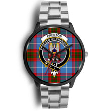 Load image into Gallery viewer, Preston Clans ,Black Metal Link watch, leather steel watch, tartan watch, tartan watches, clan watch, scotland watch, merry christmas, cyber Monday, halloween, black Friday