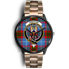 Load image into Gallery viewer, Preston Clans ,Black Leather watch, leather steel watch, tartan watch, tartan watches, clan watch, scotland watch, merry christmas, cyber Monday, halloween, black Friday