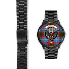 Load image into Gallery viewer, Preston Clans ,Black Leather watch, leather steel watch, tartan watch, tartan watches, clan watch, scotland watch, merry christmas, cyber Monday, halloween, black Friday