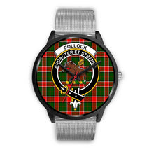 Load image into Gallery viewer, Pollock Modern Clans ,Rose Gold Metal Link watch, leather steel watch, tartan watch, tartan watches, clan watch, scotland watch, merry christmas, cyber Monday, halloween, black Friday