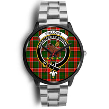Load image into Gallery viewer, Pollock Modern Clans ,Black Metal Link watch, leather steel watch, tartan watch, tartan watches, clan watch, scotland watch, merry christmas, cyber Monday, halloween, black Friday