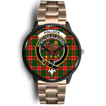 Load image into Gallery viewer, Pollock Modern Clans ,Black Leather watch, leather steel watch, tartan watch, tartan watches, clan watch, scotland watch, merry christmas, cyber Monday, halloween, black Friday