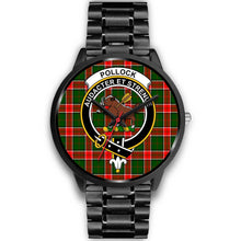 Load image into Gallery viewer, Pollock Modern Clans ,Black Metal Link watch, leather steel watch, tartan watch, tartan watches, clan watch, scotland watch, merry christmas, cyber Monday, halloween, black Friday