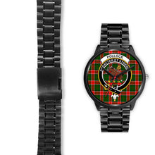 Load image into Gallery viewer, Pollock Modern Clans ,Black Leather watch, leather steel watch, tartan watch, tartan watches, clan watch, scotland watch, merry christmas, cyber Monday, halloween, black Friday