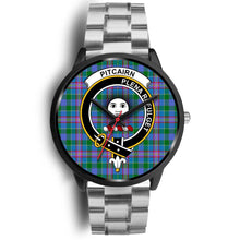 Load image into Gallery viewer, Pitcairn Hunting Clans ,Black Metal Link watch, leather steel watch, tartan watch, tartan watches, clan watch, scotland watch, merry christmas, cyber Monday, halloween, black Friday