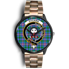 Load image into Gallery viewer, Pitcairn Hunting Clans ,Black Leather watch, leather steel watch, tartan watch, tartan watches, clan watch, scotland watch, merry christmas, cyber Monday, halloween, black Friday