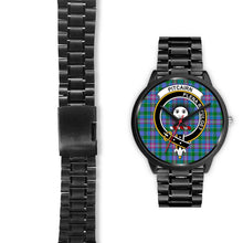 Load image into Gallery viewer, Pitcairn Hunting Clans ,Black Leather watch, leather steel watch, tartan watch, tartan watches, clan watch, scotland watch, merry christmas, cyber Monday, halloween, black Friday