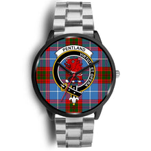 Load image into Gallery viewer, Pentland Clans ,Black Metal Link watch, leather steel watch, tartan watch, tartan watches, clan watch, scotland watch, merry christmas, cyber Monday, halloween, black Friday