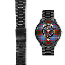 Load image into Gallery viewer, Pennycook Clans ,Black Leather watch, leather steel watch, tartan watch, tartan watches, clan watch, scotland watch, merry christmas, cyber Monday, halloween, black Friday