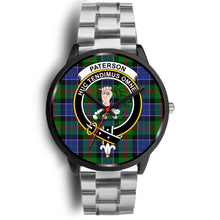 Load image into Gallery viewer, Paterson Clans ,Black Metal Link watch, leather steel watch, tartan watch, tartan watches, clan watch, scotland watch, merry christmas, cyber Monday, halloween, black Friday