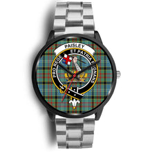 Load image into Gallery viewer, Paisley District Clans ,Black Metal Link watch, leather steel watch, tartan watch, tartan watches, clan watch, scotland watch, merry christmas, cyber Monday, halloween, black Friday