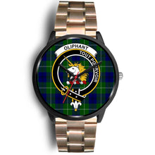 Load image into Gallery viewer, Oliphant Modern Clans ,Black Leather watch, leather steel watch, tartan watch, tartan watches, clan watch, scotland watch, merry christmas, cyber Monday, halloween, black Friday