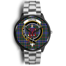 Load image into Gallery viewer, Ogilvie Hunting Modern Clans ,Black Metal Link watch, leather steel watch, tartan watch, tartan watches, clan watch, scotland watch, merry christmas, cyber Monday, halloween, black Friday