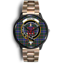 Load image into Gallery viewer, Ogilvie Hunting Modern Clans ,Black Leather watch, leather steel watch, tartan watch, tartan watches, clan watch, scotland watch, merry christmas, cyber Monday, halloween, black Friday