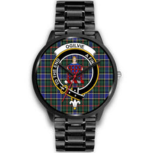 Load image into Gallery viewer, Ogilvie Hunting Modern Clans ,Black Metal Link watch, leather steel watch, tartan watch, tartan watches, clan watch, scotland watch, merry christmas, cyber Monday, halloween, black Friday