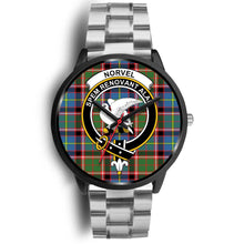 Load image into Gallery viewer, Norvel Clans ,Black Metal Link watch, leather steel watch, tartan watch, tartan watches, clan watch, scotland watch, merry christmas, cyber Monday, halloween, black Friday