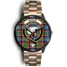 Load image into Gallery viewer, Norvel Clans ,Black Leather watch, leather steel watch, tartan watch, tartan watches, clan watch, scotland watch, merry christmas, cyber Monday, halloween, black Friday