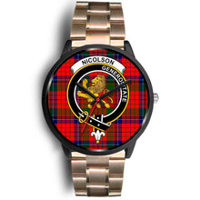 Load image into Gallery viewer, Nicolson Modern Clans ,Black Leather watch, leather steel watch, tartan watch, tartan watches, clan watch, scotland watch, merry christmas, cyber Monday, halloween, black Friday
