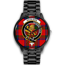 Load image into Gallery viewer, Nicolson Modern Clans ,Black Metal Link watch, leather steel watch, tartan watch, tartan watches, clan watch, scotland watch, merry christmas, cyber Monday, halloween, black Friday