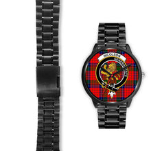 Load image into Gallery viewer, Nicolson Modern Clans ,Black Leather watch, leather steel watch, tartan watch, tartan watches, clan watch, scotland watch, merry christmas, cyber Monday, halloween, black Friday