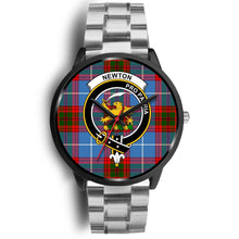 Load image into Gallery viewer, Newton Clans ,Black Metal Link watch, leather steel watch, tartan watch, tartan watches, clan watch, scotland watch, merry christmas, cyber Monday, halloween, black Friday