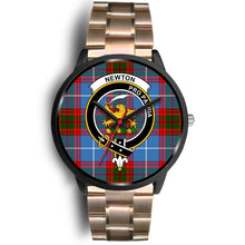 Load image into Gallery viewer, Newton Clans ,Black Leather watch, leather steel watch, tartan watch, tartan watches, clan watch, scotland watch, merry christmas, cyber Monday, halloween, black Friday