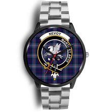 Load image into Gallery viewer, Nevoy Clans ,Black Metal Link watch, leather steel watch, tartan watch, tartan watches, clan watch, scotland watch, merry christmas, cyber Monday, halloween, black Friday