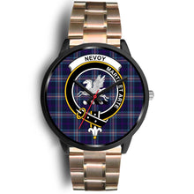 Load image into Gallery viewer, Nevoy Clans ,Black Leather watch, leather steel watch, tartan watch, tartan watches, clan watch, scotland watch, merry christmas, cyber Monday, halloween, black Friday