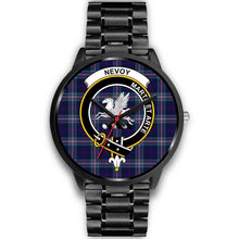 Load image into Gallery viewer, Nevoy Clans ,Black Metal Link watch, leather steel watch, tartan watch, tartan watches, clan watch, scotland watch, merry christmas, cyber Monday, halloween, black Friday