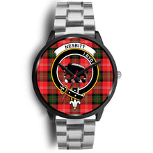 Load image into Gallery viewer, Nesbitt Modern Clans ,Black Metal Link watch, leather steel watch, tartan watch, tartan watches, clan watch, scotland watch, merry christmas, cyber Monday, halloween, black Friday