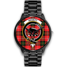 Load image into Gallery viewer, Nesbitt Modern Clans ,Black Metal Link watch, leather steel watch, tartan watch, tartan watches, clan watch, scotland watch, merry christmas, cyber Monday, halloween, black Friday