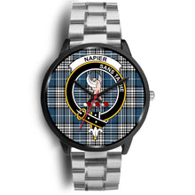 Load image into Gallery viewer, Napier Modern Clans ,Black Metal Link watch, leather steel watch, tartan watch, tartan watches, clan watch, scotland watch, merry christmas, cyber Monday, halloween, black Friday