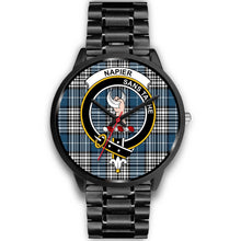Load image into Gallery viewer, Napier Modern Clans ,Black Metal Link watch, leather steel watch, tartan watch, tartan watches, clan watch, scotland watch, merry christmas, cyber Monday, halloween, black Friday