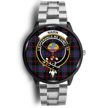 Load image into Gallery viewer, Nairn Clans ,Black Metal Link watch, leather steel watch, tartan watch, tartan watches, clan watch, scotland watch, merry christmas, cyber Monday, halloween, black Friday