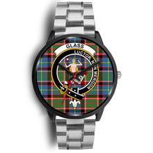 Load image into Gallery viewer, Glass Clans ,Black Metal Link watch, leather steel watch, tartan watch, tartan watches, clan watch, scotland watch, merry christmas, cyber Monday, halloween, black Friday