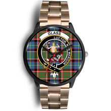 Load image into Gallery viewer, GlassClans ,Black Leather watch, leather steel watch, tartan watch, tartan watches, clan watch, scotland watch, merry christmas, cyber Monday, halloween, black Friday