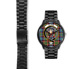 Load image into Gallery viewer, Glass Clans ,Black Leather watch, leather steel watch, tartan watch, tartan watches, clan watch, scotland watch, merry christmas, cyber Monday, halloween, black Friday