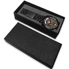 Load image into Gallery viewer, Glass Clans ,White Leather watch, leather steel watch, tartan watch, tartan watches, clan watch, scotland watch, merry christmas, cyber Monday, halloween, black Friday
